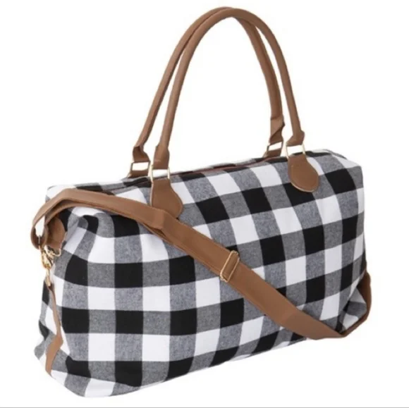 Last 1! Extra Large Weekend Duffle Bag in a Gorgeous Black/White Buffalo Plaid - Picture 3 of 6